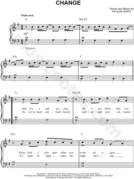 change by taylor swift chords taylor swift quot change quot sheet music easy piano in g major change by taylor swift chords taylor swift quot change quot sheet music easy piano in g major