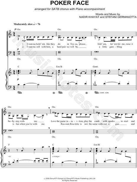 Poker face free piano sheet music